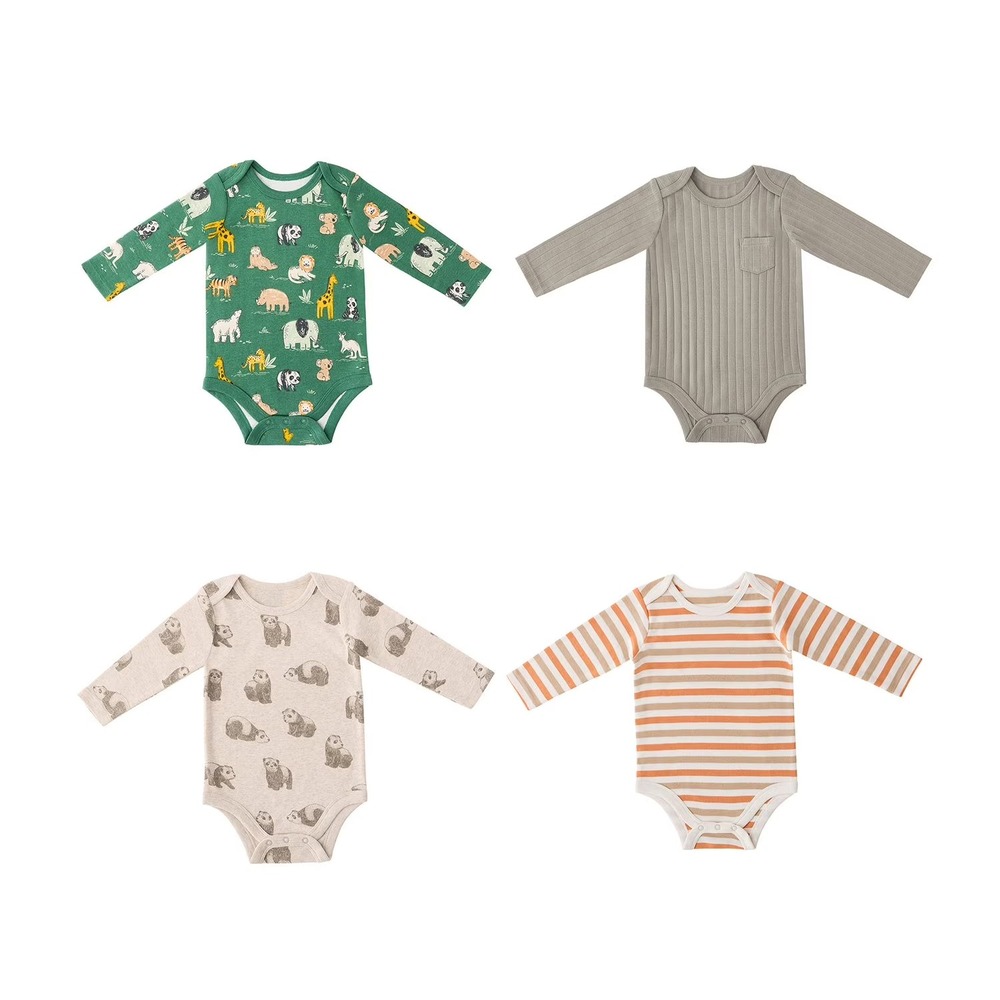 Members Mark Baby 4Pack Bodysuit Sz 12M Animal Safari Modern Baby Fashion Style